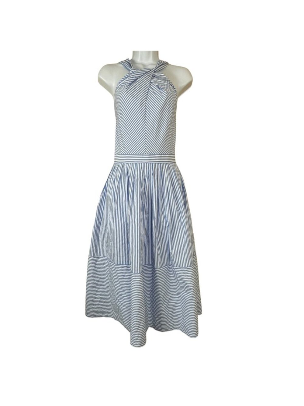 Gal Meets Glam NEW Claire Halter Dress Size 14 Blue White Striped